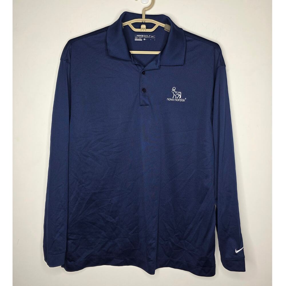 Nike DriFit Novo Nordisk Pharmaceuticals navy blue long sleeve polo shirt large